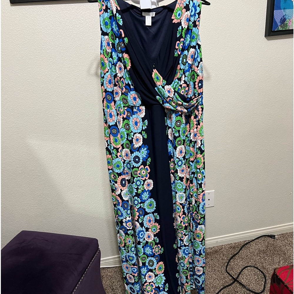 London times 3x full maxi retro navy print dress